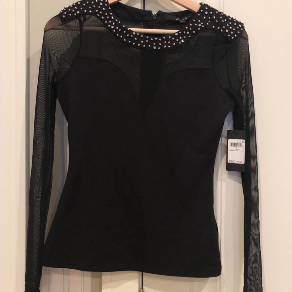 GUESS beaded plunge neck top